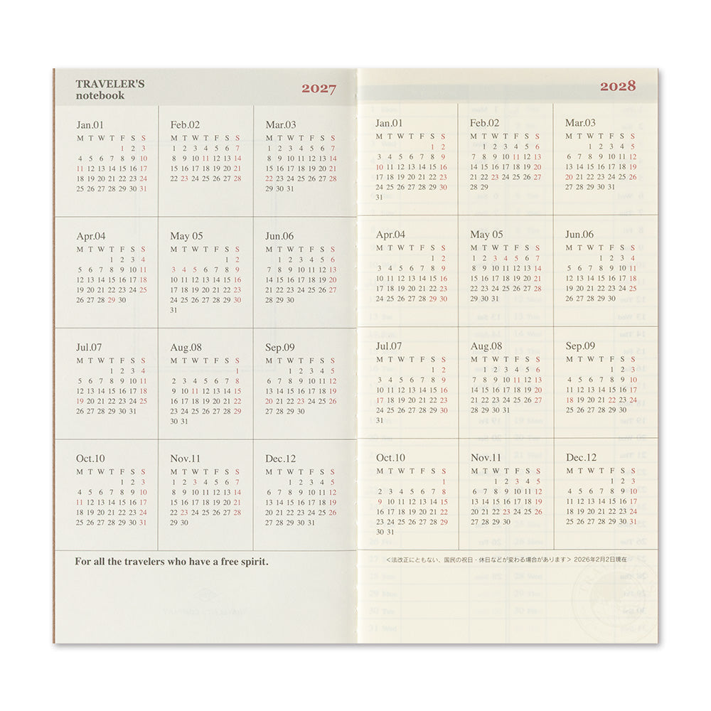 B-318 | TRAVELER'S COMPANY TRAVELER'S notebook 週間直式手帳 2027 (Regular Size)