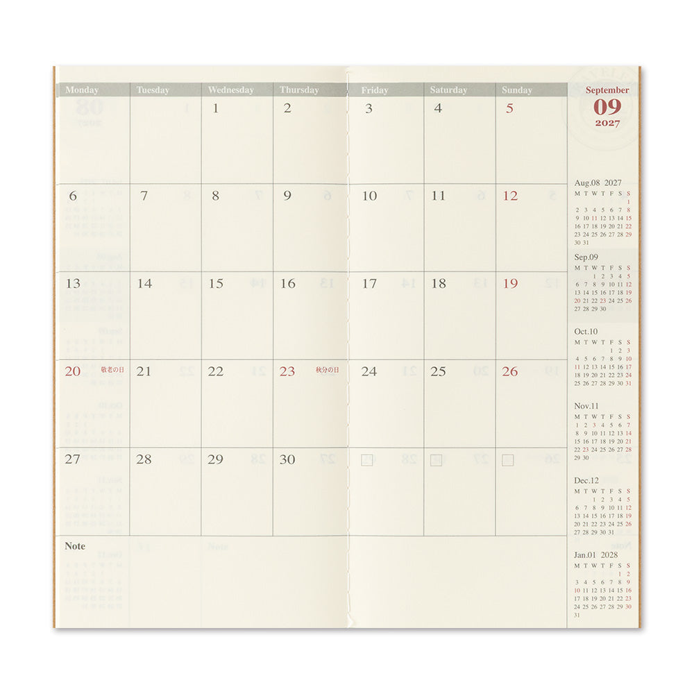 B-320 | TRAVELER'S COMPANY TRAVELER'S notebook 月間手帳 2027 (Regular Size)