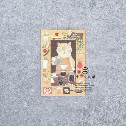 S-530 | 4legs 繪本中的貓 明信片 (咖啡店三色貓)